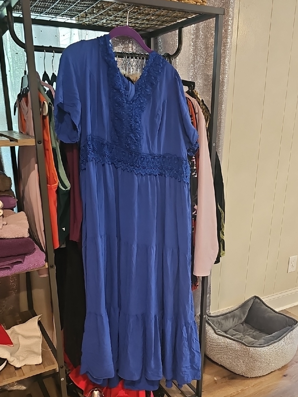 SHEIN Royal Blue Tiered Lace-Trim Maxi Dress